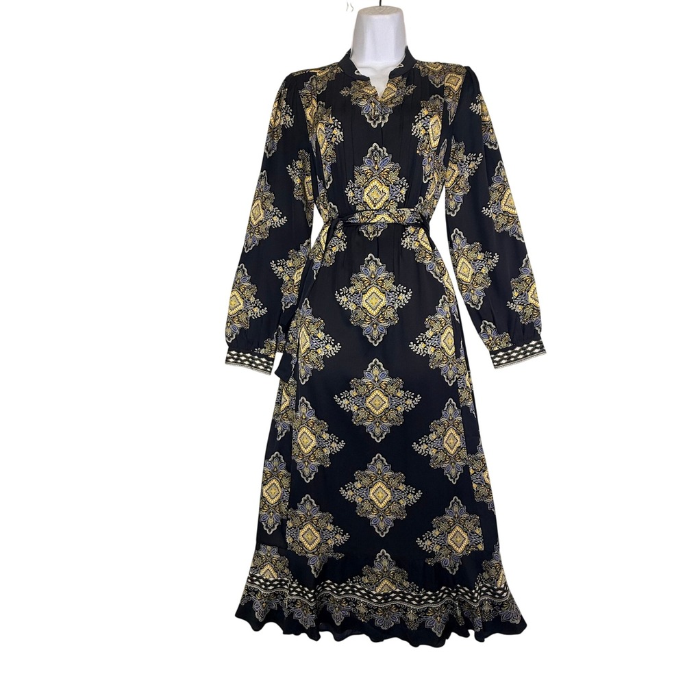 Elie Tahari Silk Blend The Mila Tie Dress Midi SzM Designer Quiet Luxury Boho - Picture 1 of 10